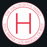 Modern Red & White Return Address or Product Classic Round Sticker<br><div class="desc">Modern looking return address or labelling for products.</div>