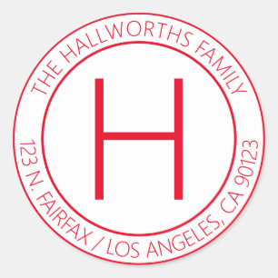 Modern Red & White Return Address or Product Classic Round Sticker