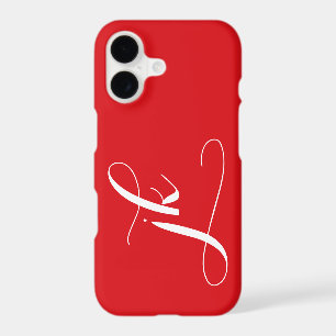 Modern Red White Script Monogram Name