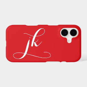 Modern Red White Script Monogram Name