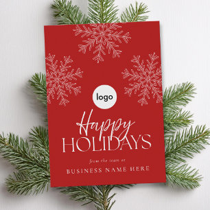 Modern Red White Snowflake Business Logo Holiday Card