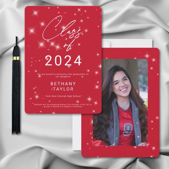 Modern Red & White Sparkle Graduation Announcement (Creator Uploaded)