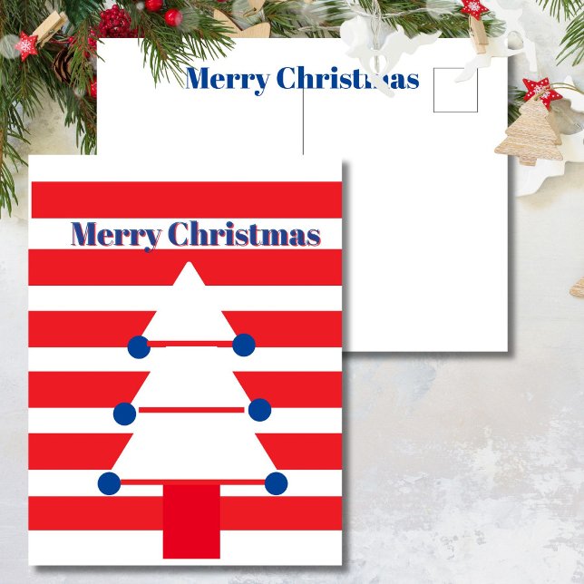 Modern Red & White Striped Christmas Tree Holiday  Postcard (Creator Uploaded)