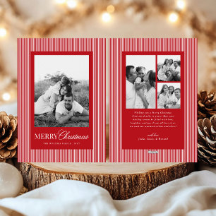 Modern Red White Stripes Christmas Family 4 Photos Holiday Card