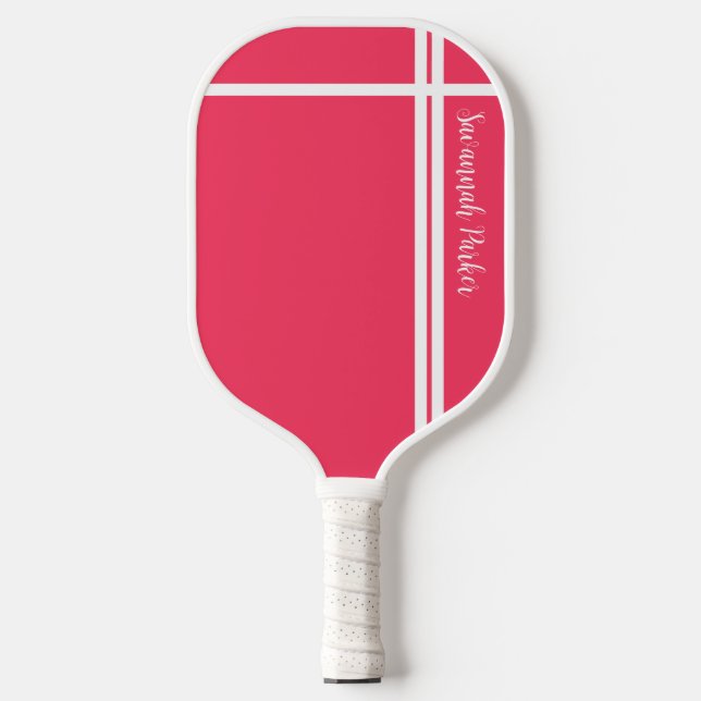 Modern Red White Stripes Custom Name  Pickleball Paddle (Front)