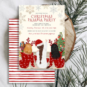 Modern Red & White Watercolor Pajama Party Invitation