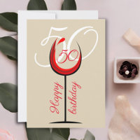 Modern Red Wine Glass 50th Birthday Card