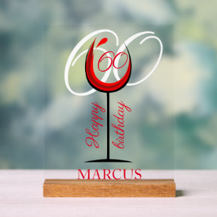 Modern Red Wine Glass 60th Birthday Acrylic Sign