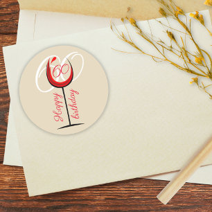 Modern Red Wine Glass 60th Birthday  Classic Round Sticker