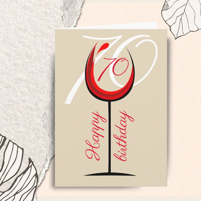 Modern Red Wine Glass 70th Birthday Card (Creator Uploaded)