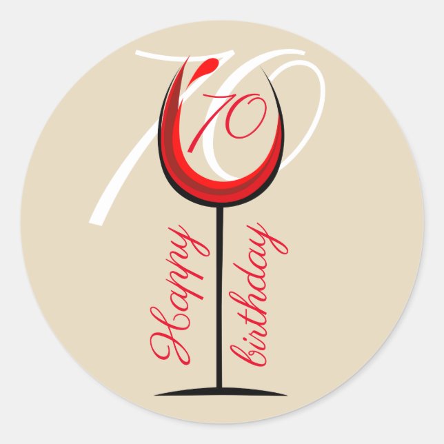 Modern Red Wine Glass 70th Birthday Classic Round Sticker (Front)