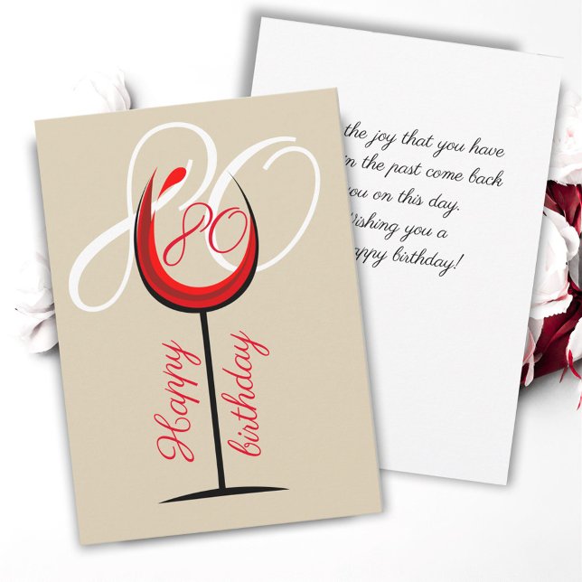 Modern Red Wine Glass 80th Birthday Card (Creator Uploaded)