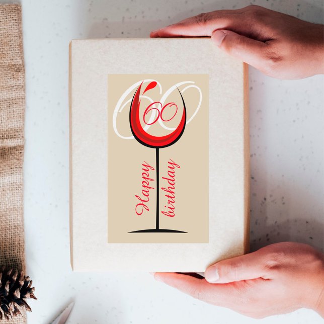 Modern Red Wine Glass Script 60th Birthday  Rectangular Sticker (Creator Uploaded)