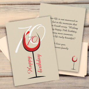 Modern Red Wine Glass Script 70th Birthday  Card