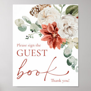 Modern Red Winter Christmas Guest Book Sign