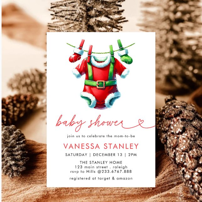 Modern Red Winter Christmas Santa Baby Shower Invitation (Creator Uploaded)