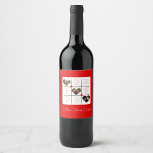Modern Red XOXO Photo Calligraphy Valentines Day Wine Label
