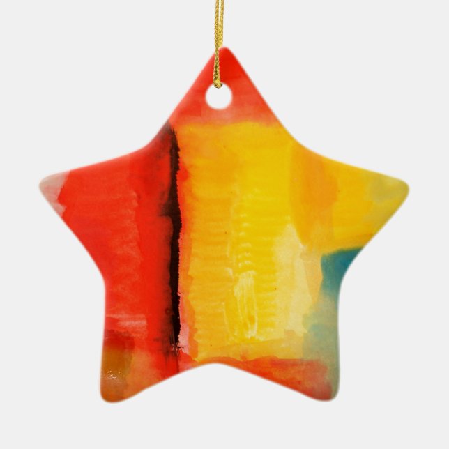 Modern Red Yellow Abstract Painting Ceramic Tree Decoration (Front)
