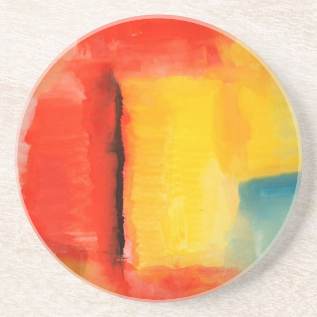 Modern Red Yellow Abstract Painting Coaster (Front)