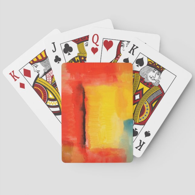 Modern Red Yellow Abstract Painting Playing Cards (Back)