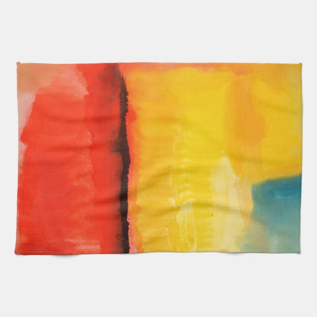 Modern Red Yellow Abstract Painting Tea Towel (Horizontal)