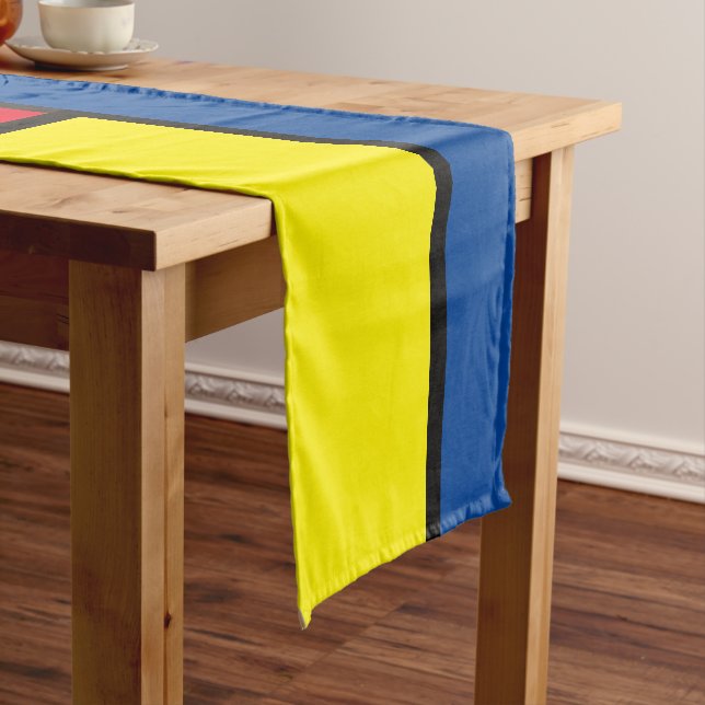 Modern Red Yellow & Blue Inspired by De Stijl Short Table Runner (In Situ)