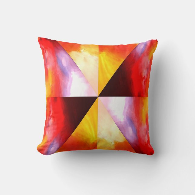 Modern Red Yellow Brown Colourful Abstract Cushion (Front)