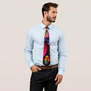 Modern Red Yellow Floral Abstract Art Pattern #06 Tie