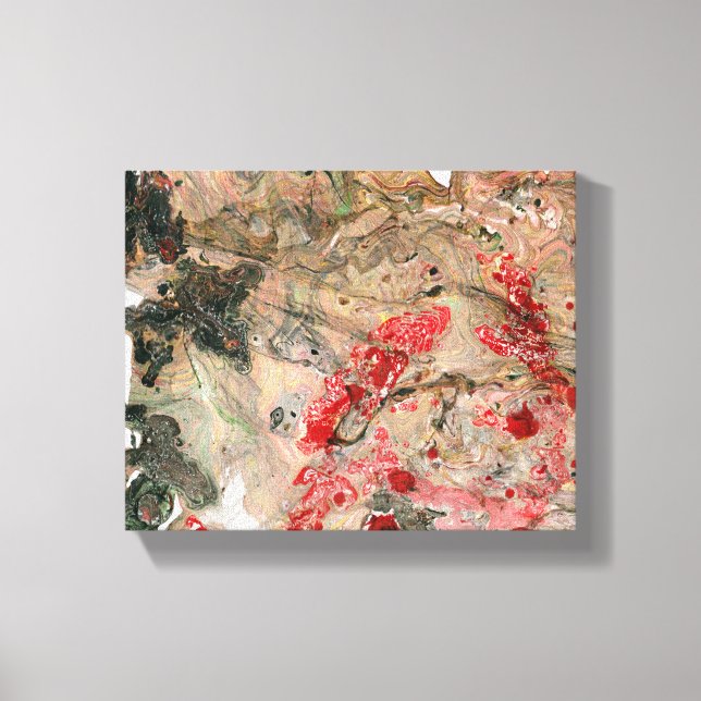 Modern Red Yellow Green Brown Black Abstract Art Canvas Print (Front)