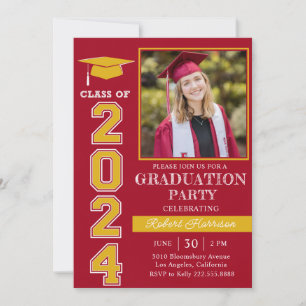 Modern Red Yellow Photo Graduation Party Invitation