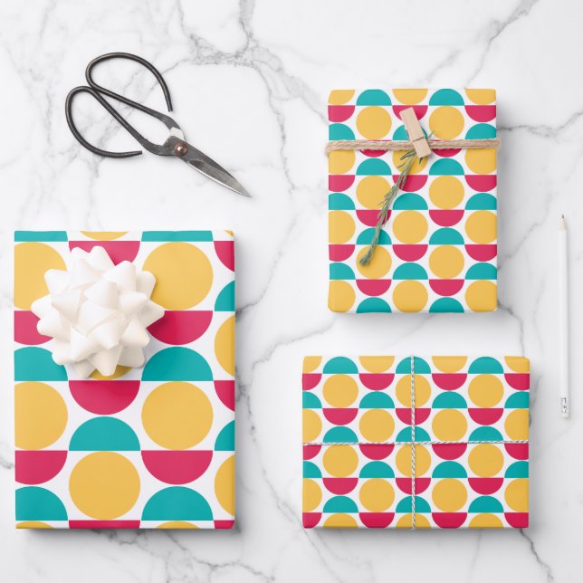Modern Red Yellow Teal Geometric Shapes Wrapping Paper Sheet (Front)