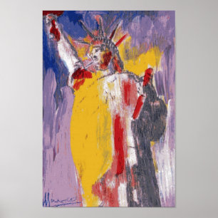 Modern red yellow watercolor Statue of Liberty Poster