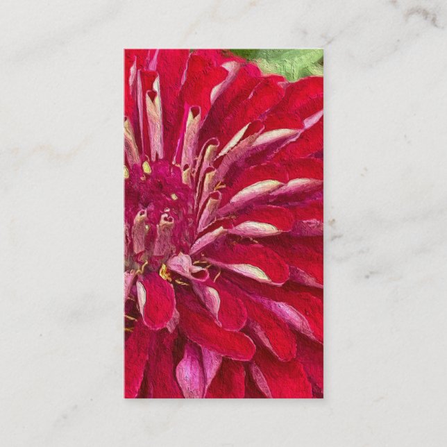 Modern Red Zinnias Business Card (Front)