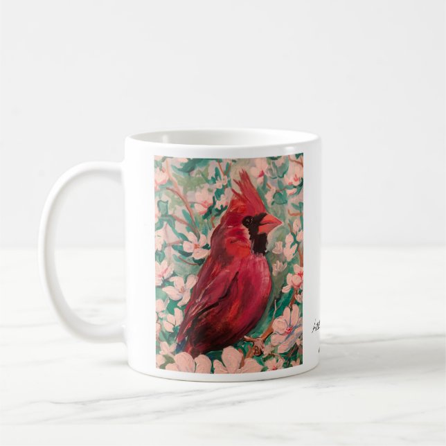 Modern  Reds & Whites Cardinal Painting Coffee Mug (Left)