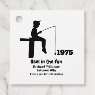 Modern Reel in the Fun Fisherman 50th Birthday Favour Tags