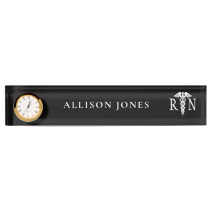 Modern Registered Nurse RN Caduceus Medical Black Nameplate