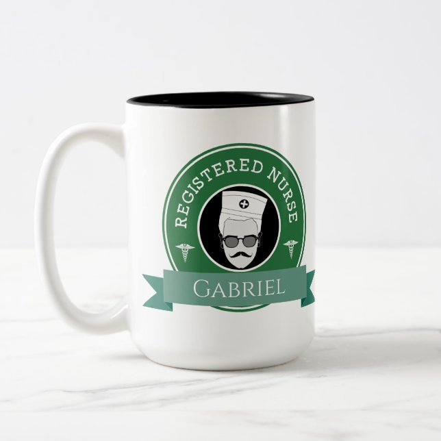 Modern Registered Nurse RN Personalised Badge Logo Two-Tone Coffee Mug (Left)