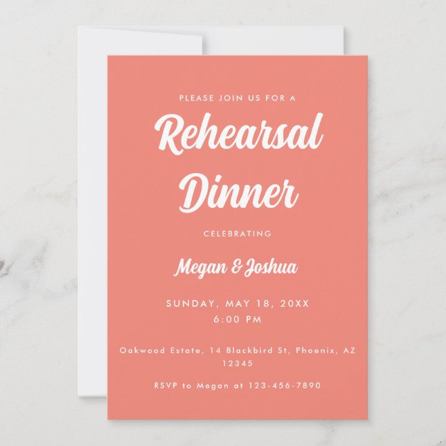 Modern Rehearsal Dinner Coral Pink Wedding Invitation (Front)