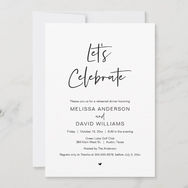 Modern Rehearsal Dinner, Lets celebrate Invitation (Front)