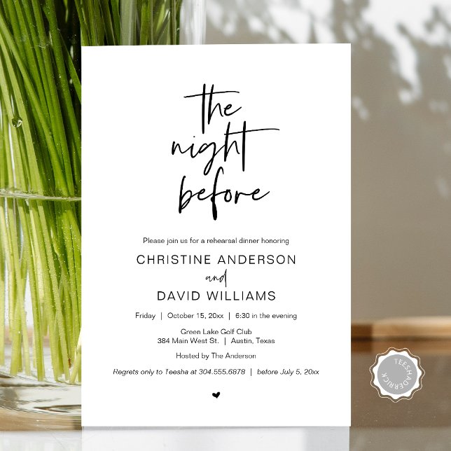 Modern Rehearsal Dinner, The night before Invitati Invitation (The Night Before, Modern Wedding Rehearsal Dinner, Celebration Invitation Card, in Black and White)