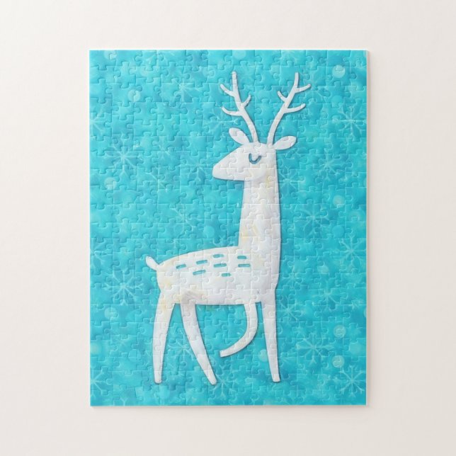 Modern Reindeer Art Snowflakes Christmas Holiday Jigsaw Puzzle (Vertical)