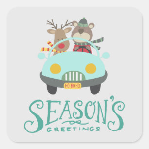 Modern Reindeer & Bear Holiday Square Sticker