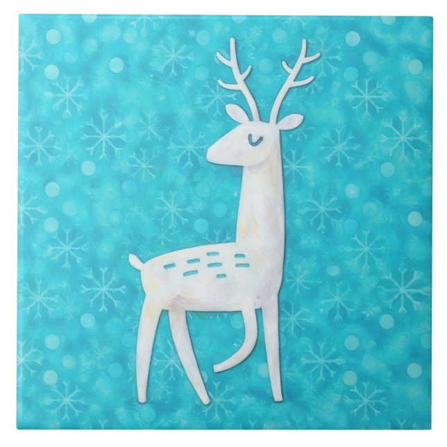 Modern Reindeer Deer Art Holiday Decorative Tile (Front)