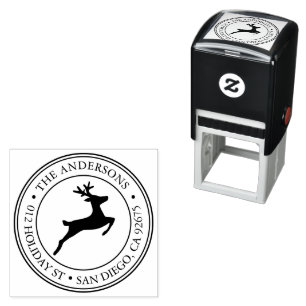 Modern Reindeer Holiday Round Return Address Self-inking Stamp