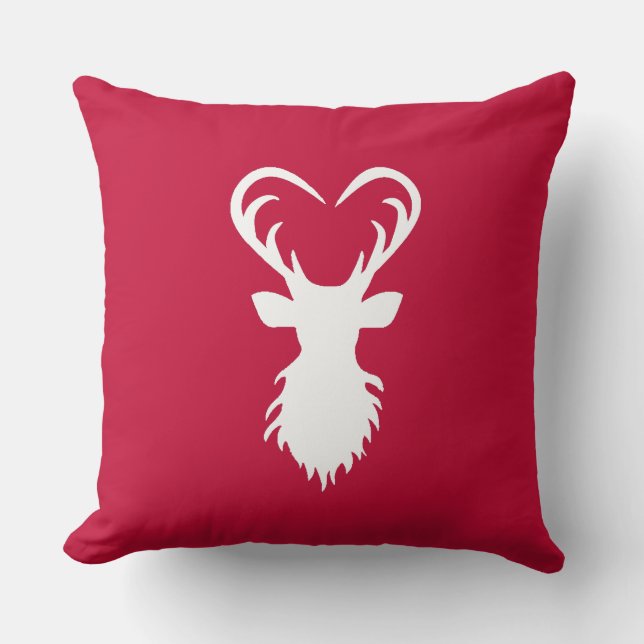 Modern reindeer silhouette on burgundy red cushion (Front)