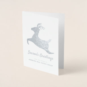 Modern Reindeer Sillhouette Holiday Greetings Foil Card