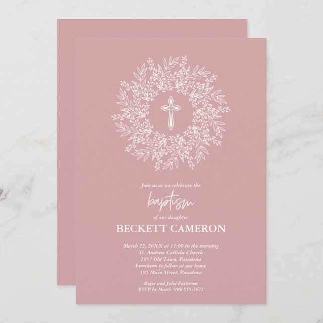 Modern Religious Baptism and Christening Invitation (Front/Back)