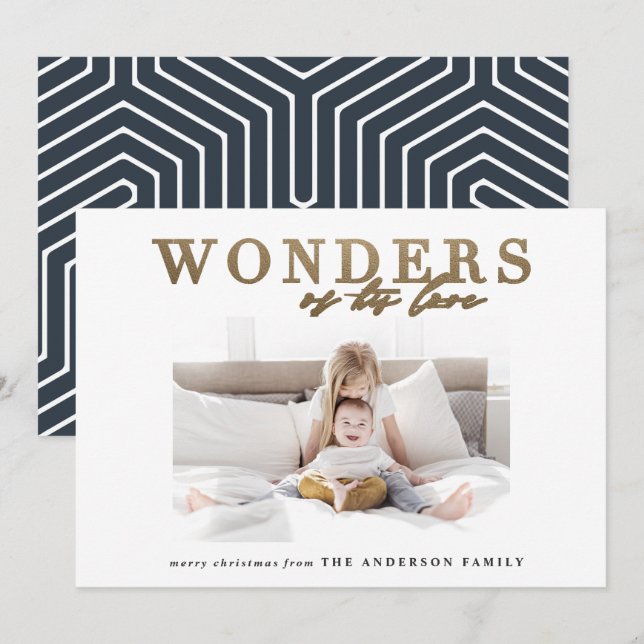 Modern religious chic gold multi photo Christmas Holiday Card (Front/Back)