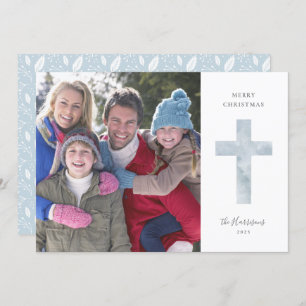 Modern Religious Christmas Cross Photo Holiday Card