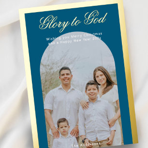 Modern religious Christmas photo foil Holiday Card